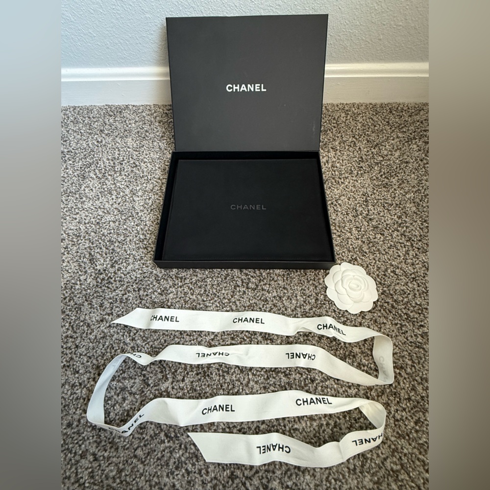Authentic Chanel Gift Box w/ Jewelry Insert, Ribbon & Camellia (EMPTY)